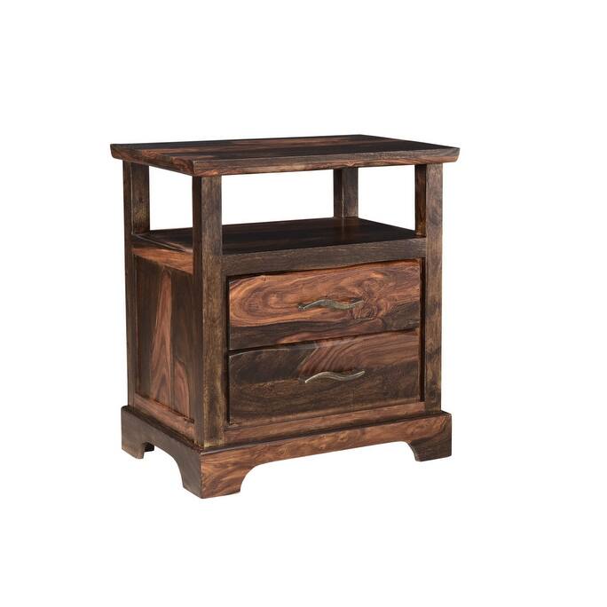HomeRoots 27" Dark Brown Two Drawer Solid Wood Nightstand