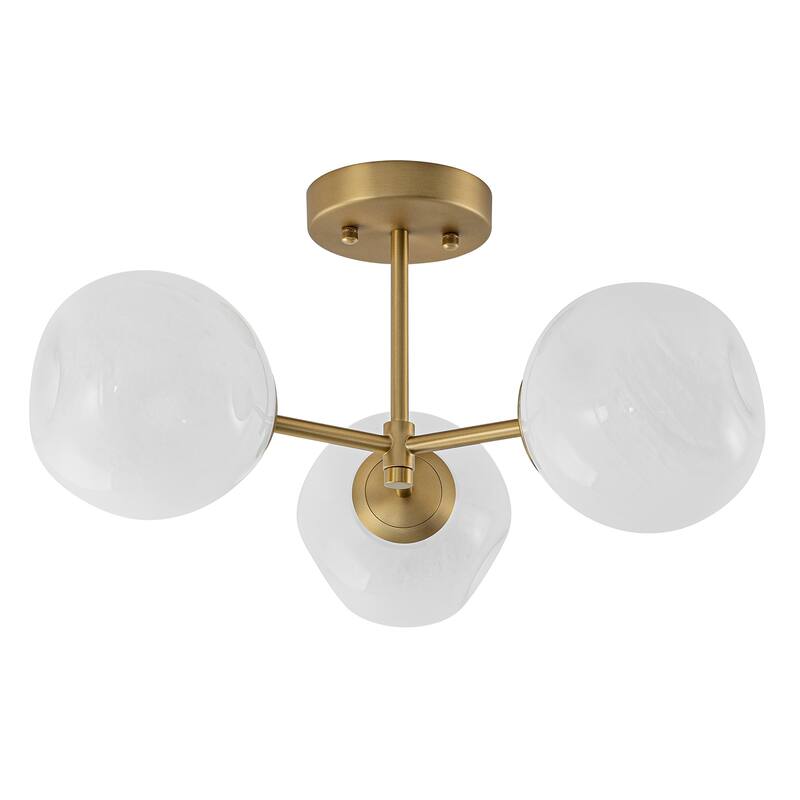 Modern 3-Light Globe Glass Ceiling Light Semi-Flush Mount Fixture for Living Room - Gold