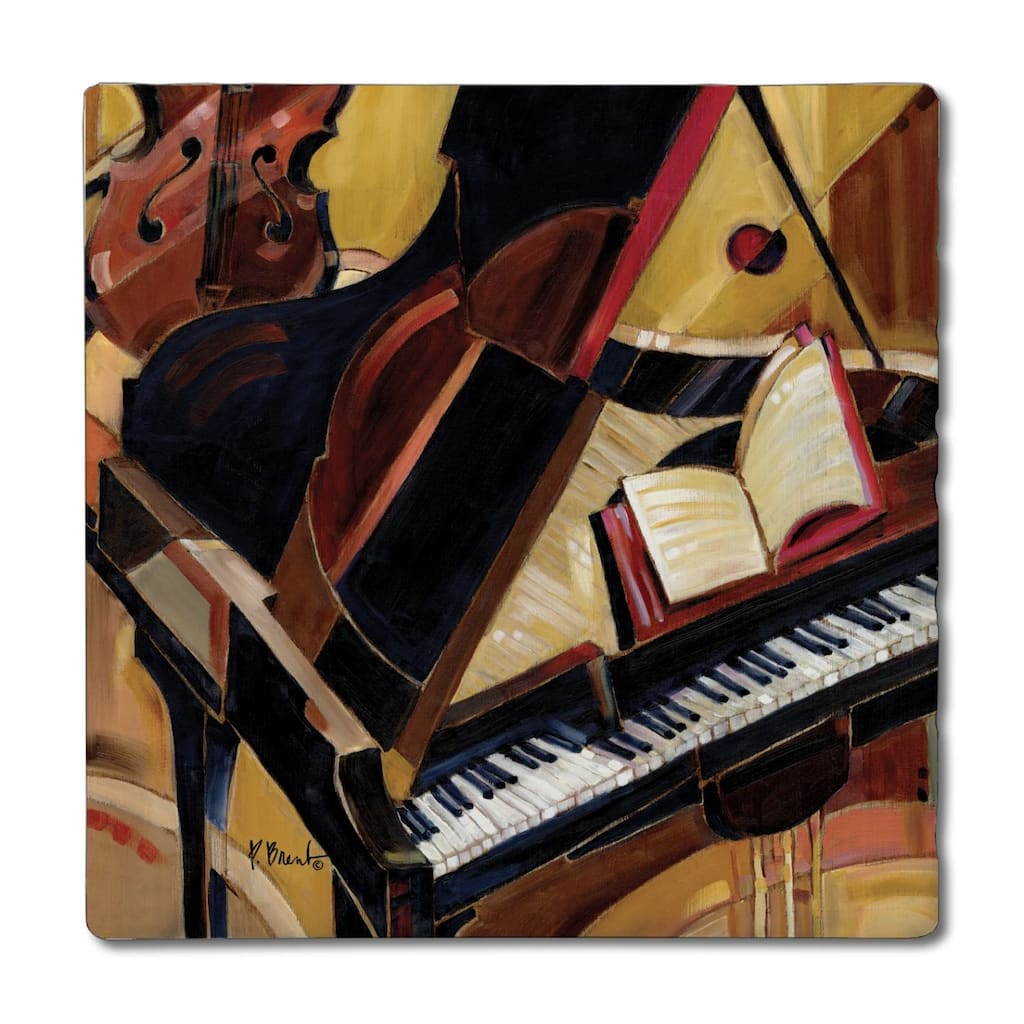 Abstract Piano 4-Pack Absorbent Stone Coasters with Protective Cork Backing 4" Square Made in The USA Easily Wipes Clean