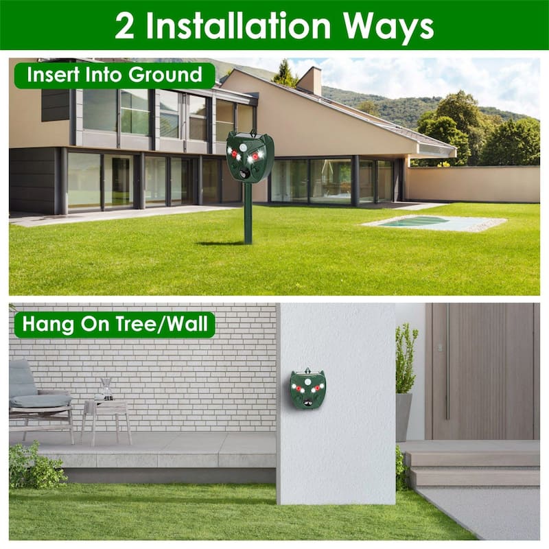 Ultrasonic Solar Animal Repeller with 5 Gears for Farm Garden Yard