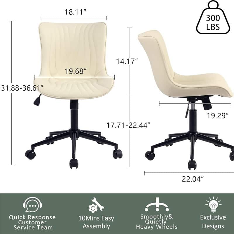 Modern Office Chair, Faux Leather Padded Desk Chair with Back, Wheels