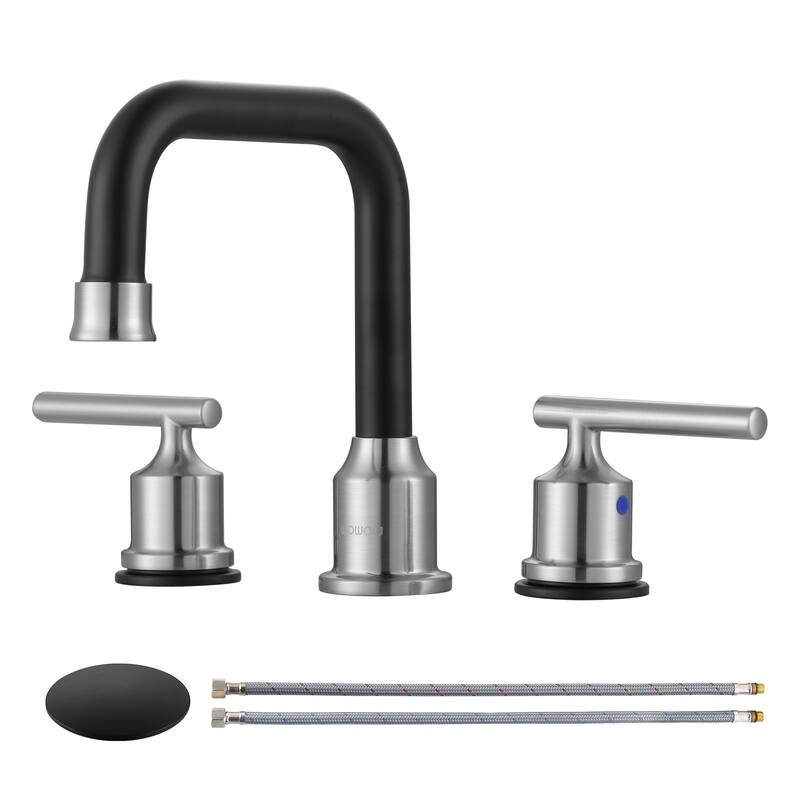 WOWOW Double Handle 8 in. Widespread Bathroom Sink Faucet - 1 Pack - Brushed Nickel and Black