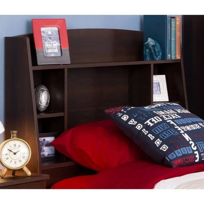 Twin size Bookcase Storage Headboard in Wood Finish
