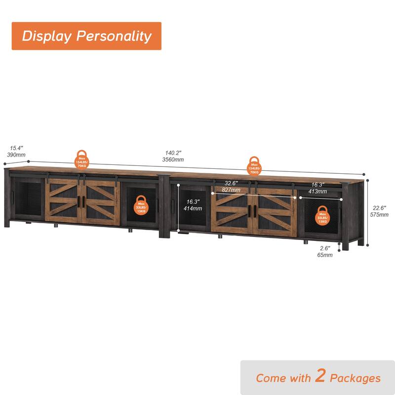 WAMPAT 2-in-1 Farmhouse TV Stands for up to 110 Inch TV