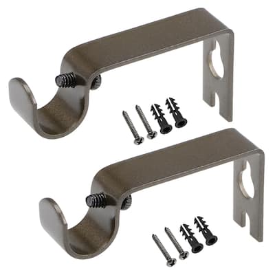 Curtain Rod Bracket Iron Single for 16mm Drapery Rod, 73 x 36 x 16mm Brown 2Pcs - 73 x 36 x 16mm