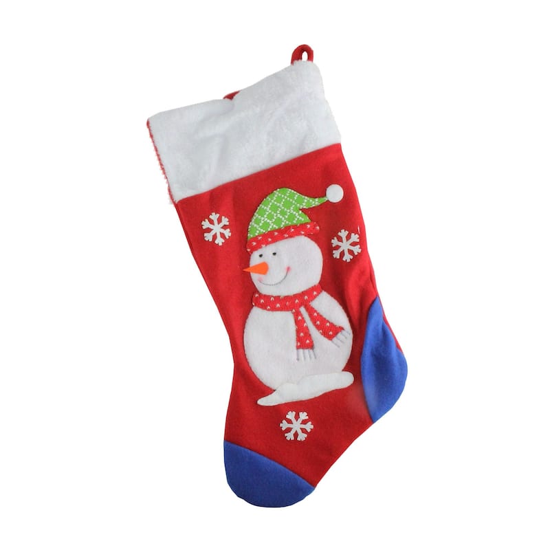 19'' Red and Blue Plush Cuff Snowman Christmas Stocking - 19"