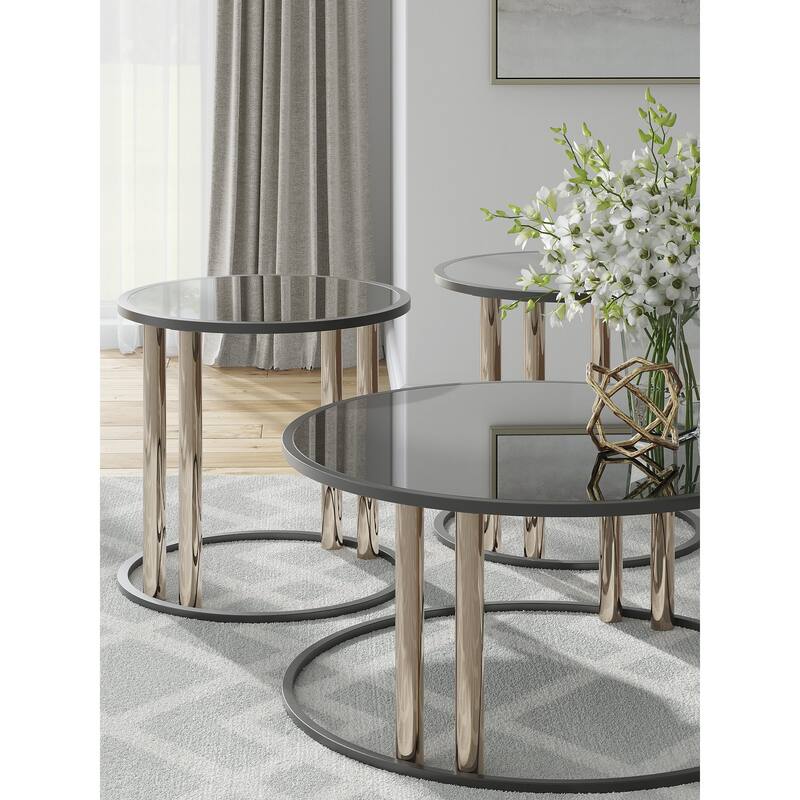 Signature Design by Ashley Hannerly Black/Gold Finish Table (Set of 3) - 36"W x 36"D x 18"H