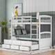 Contemporary Casual Style Twin over Twin Wood Bunk Bed with Trundle and Drawers, with High-quality Solid Wood for Bedroom - White