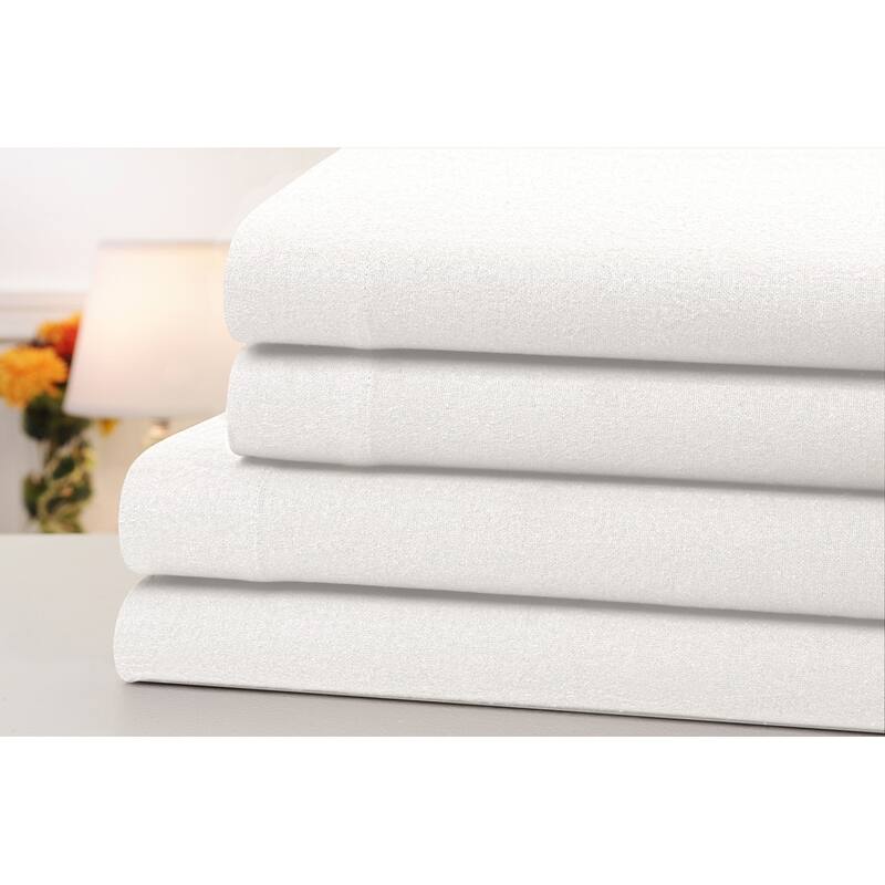 Bibb Home Solid Flannel 4 Piece Sheet Set - White - Queen