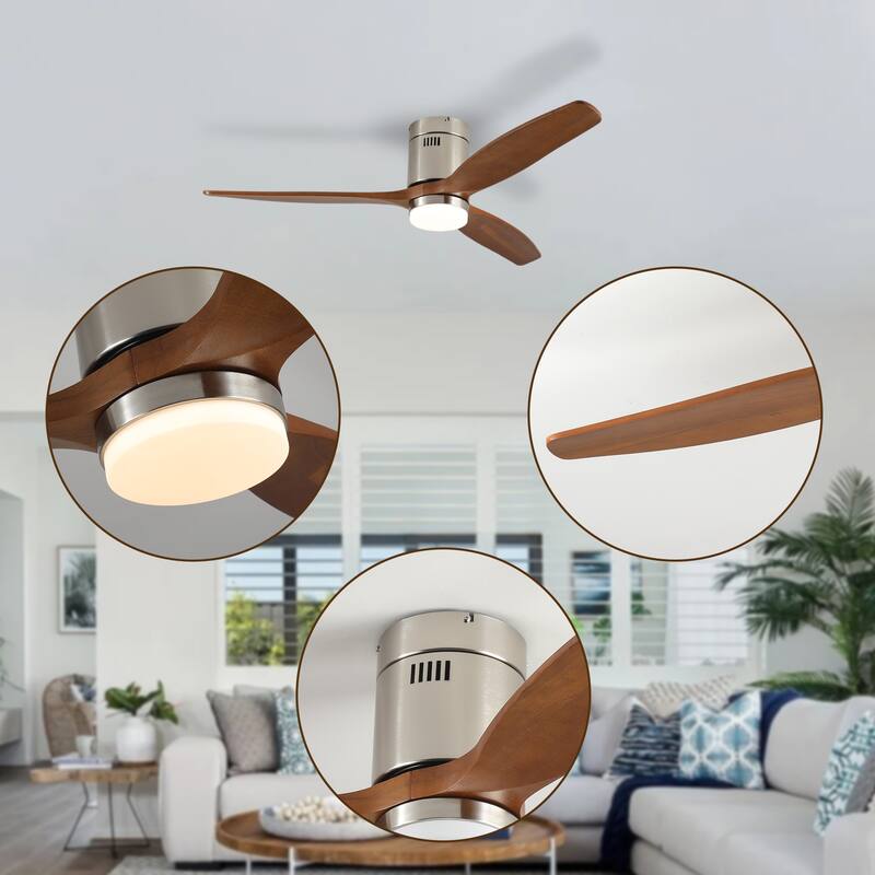 52 Inch Ceiling Fan with Light,3 Light Walnut Solid Wood Blades,Remote Control,6-speed Reversible DC Motor