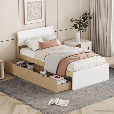 High Gloss Wood Platform Bed with 2 Drawers