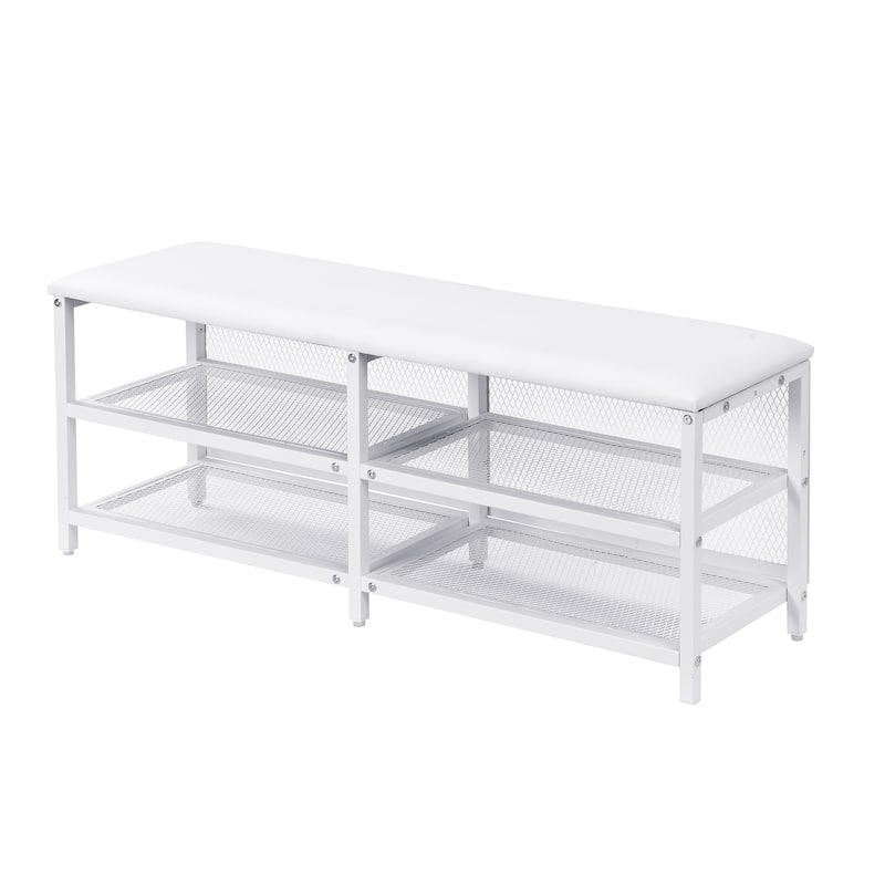 Platform Bed with 2-Tier Storage Shelves & Wooden Storage Cabinet, Metal Bed Frame w/Upholstered Headboard & USB Ports