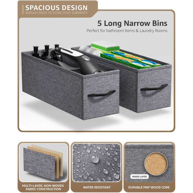 Sorbus Narrow Dresser with 5 Drawers - Vertical Slim Storage Chest of Drawers with Steel Frame, Wood Top & Easy Pull Fabric Bins