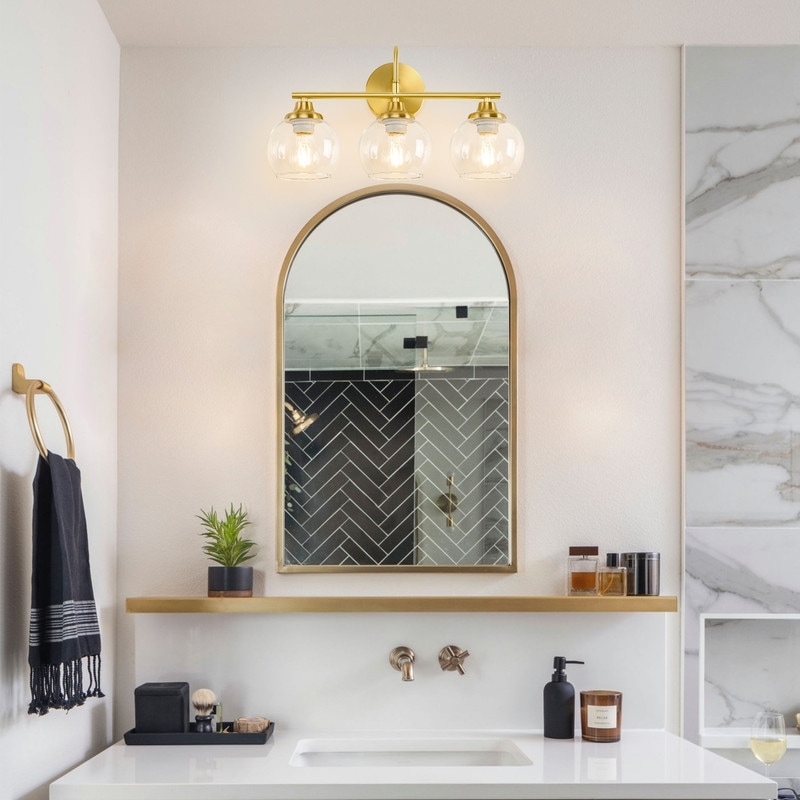 3 Light Dimmable Mid-century Bathroom Vanity Light with Glass Globe Shades