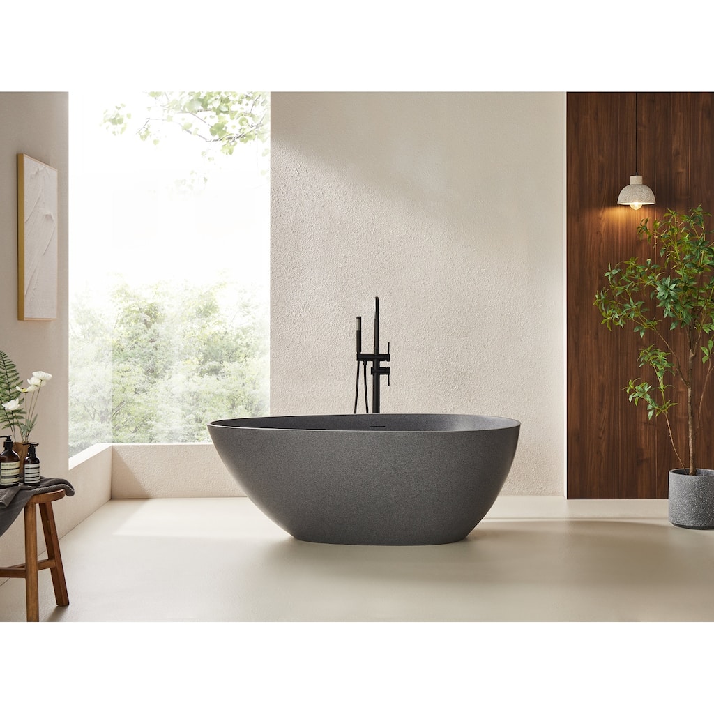 Vanity Art 59" or 67" Stone Resin Oval Freestanding Bathtub, Soaking Tub with Overflow and Pop Up Drain