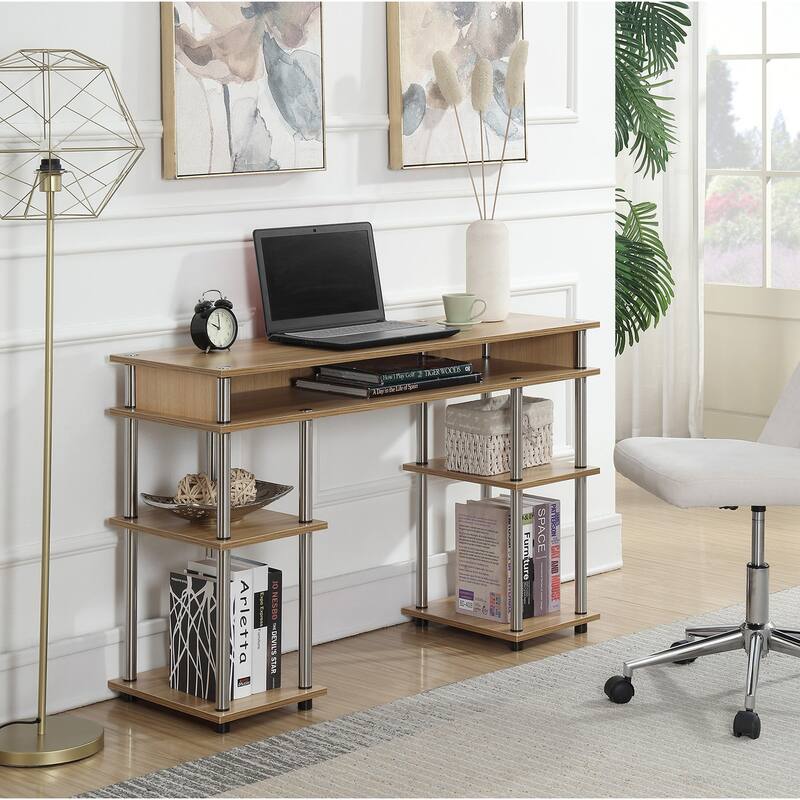 Desk with Shelves - No Tools Home Office Computer Desk - Vanity Nail Table - 47" Light Oak