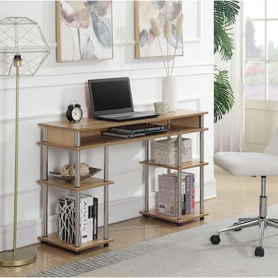 Desk with Shelves - No Tools Home Office Computer Desk - Vanity Nail Table - 47" Light Oak