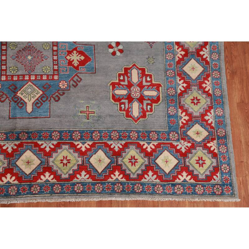 Hand Knotted Oriental 100% Wool Carpet Traditional Medallion Greys & Charcoal Kazak Area Rug - 10' 6'' X 7' 11''