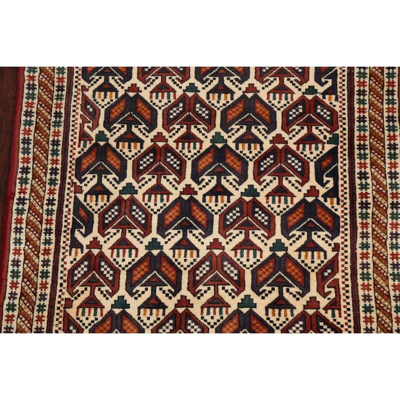 Vegetable Dye Geometric Sirjan Persian Area Rug Handmade Wool Carpet - 3'1" x 4'9"