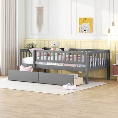 Pine Wood Twin/Full Size Daybed with Storage Drawers, Space-Saving Bed Frame for Small Spaces