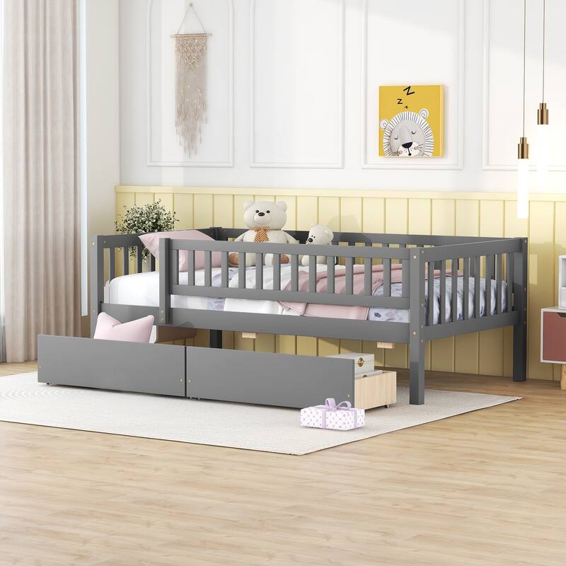 Twin Size Daybed Wood Bed Wood Platform Bed Frame No Box Spring Needed, 2 Extendable Wood Drawers with Trundle for Boys Girls