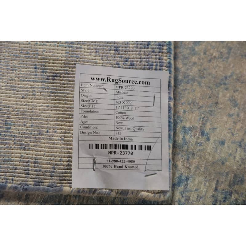 Abstract Indian Rug Hand-Knotted Multi-Color Wool Carpet - 8'11"x 11'11"