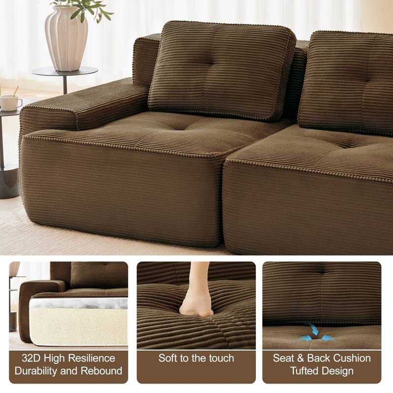 117.3" Minimalist Corduroy Modular Sectional Sofa with Ottomans for Living Room