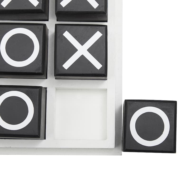 Wooden Tic Tac Toe Block Game Set with Steel or Light Wood Pieces - Black, Dark Brown, Gold - Roche River Decor