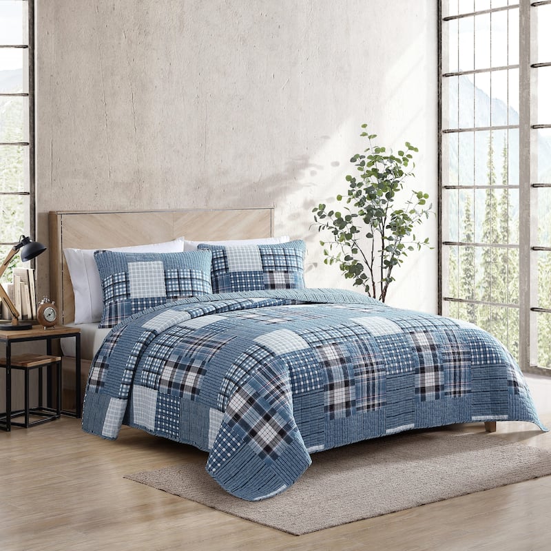 Eddie Bauer Hawthorne Cotton Reversible Blue Quilt Set
