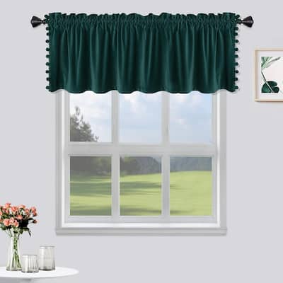 1Pc Christmas Window Valance, Super Soft Pom Pom Decor Velvet Curtain