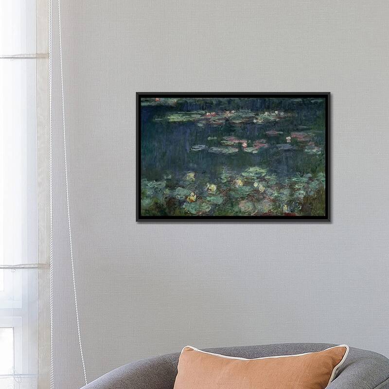 iCanvas "Waterlilies- Green Reflections, 1914-18 " by Claude Monet Framed Canvas Print