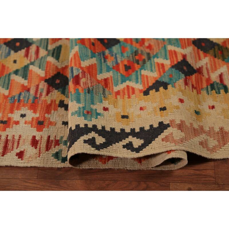 Reversible Kilim Oriental Rug Flatweave Orange Wool Carpet - 10'1"x 12'9"