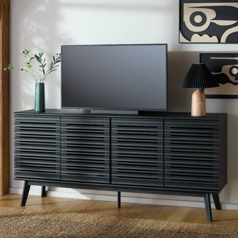 SAFAVIEH Atlantes Large 4-Door 4-Shelf Entertainment Media Stand for TVs up to 75" - 72"W x 18"D x 33"H - Black