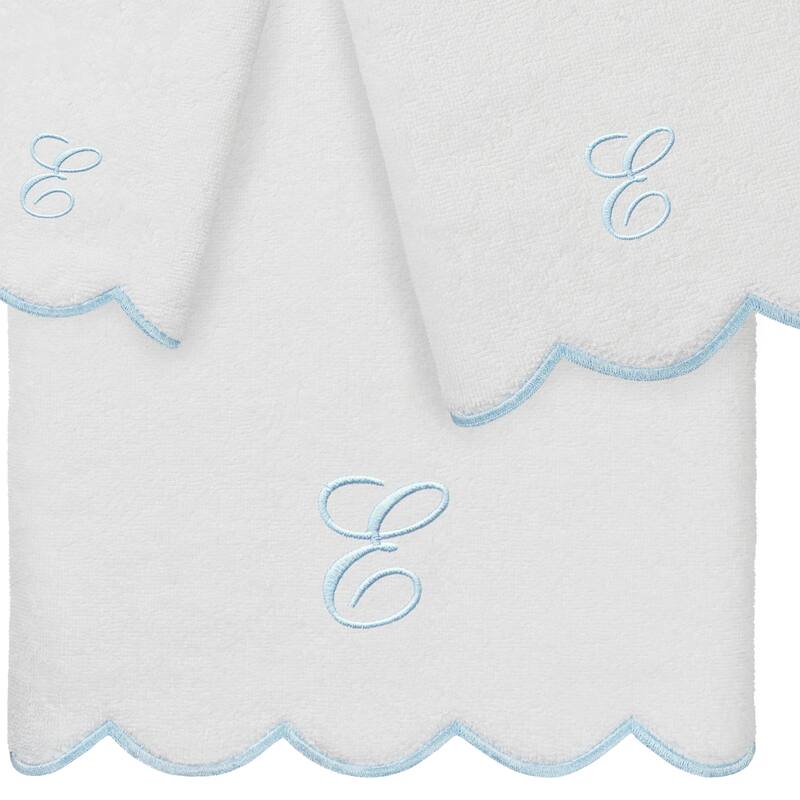 Authentic Hotel and Spa 100% Turkish Cotton Blue ADORNIA Scallop Personalized 3 Piece Towel Set - 3 Piece Set