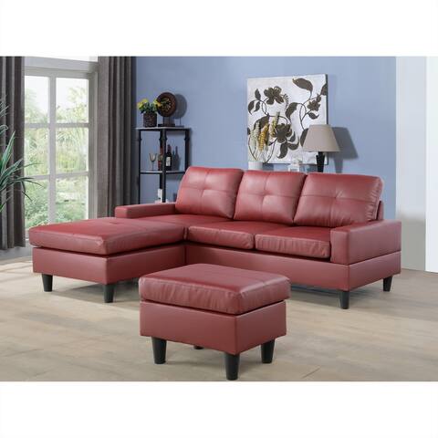 3-Piece Flexible Combination Sectional Sofa Set,Red Faux Leather(074) - 76" x 61"