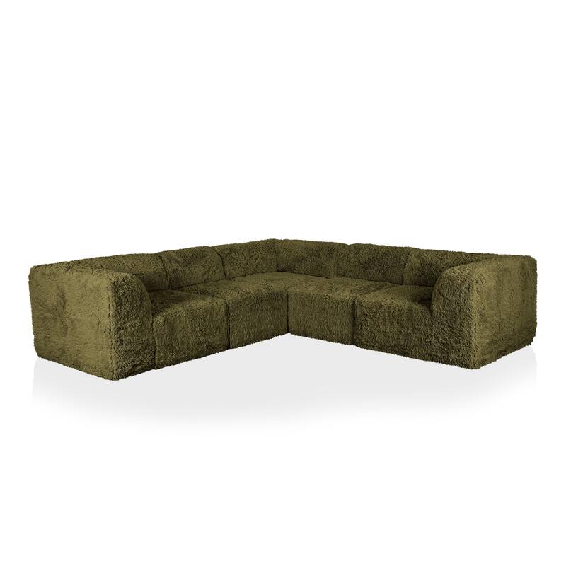 Furniture of America Ylena Modern 5-Piece Faux Fur Foam Modular Compressed Sectional Sofa