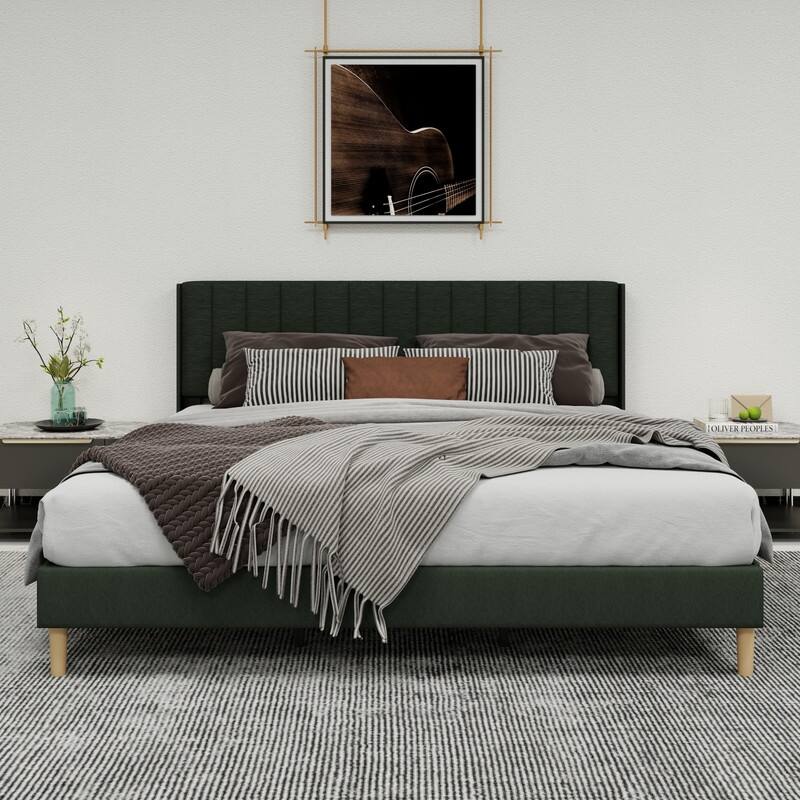 Caxkun Upholstered Platform Bed Frame with Wingback headboard