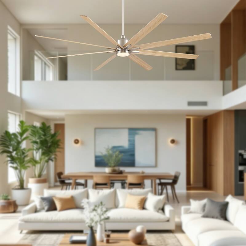 84" Oversized Large Black Walnut Solid Wood Ceiling Fan with Dimmable Led Light 8 Blades Remote Control Reversible DC Motor