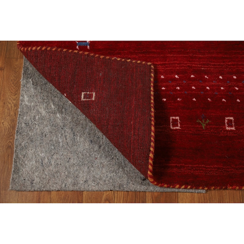 Hand Knotted Oriental 100% Wool Carpet Tribal Animal Pictorial Red Gabbeh Area Rug - 7' 6'' X 5' 0''
