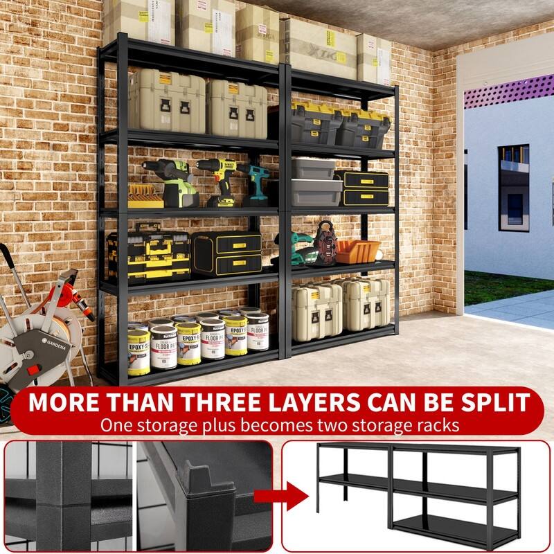 5-Tier Adjustable Heavy Duty Metal Storage Shelves, Black, 72/78"H