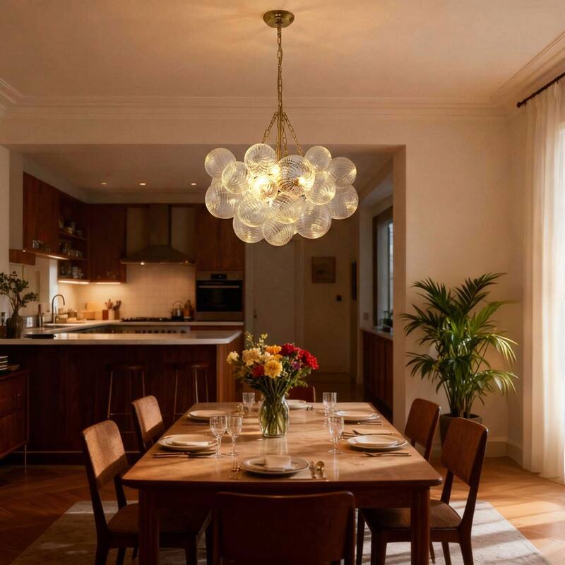 Contemporary Cluster Glass Chandelier Copper Finish Pendant Light for High End Interiors