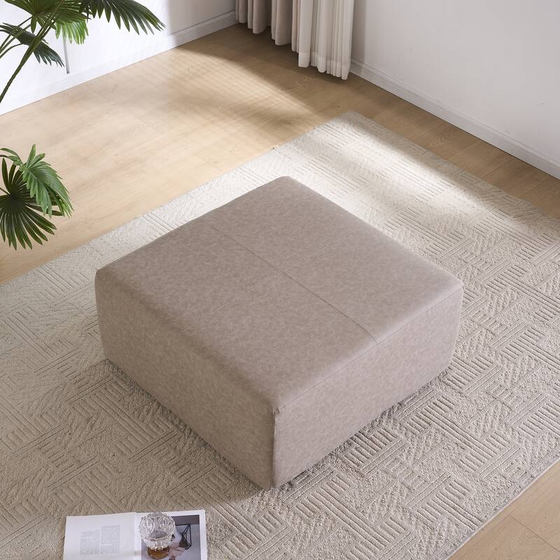 Oversized Square Ottoman Coffee Table, Faux Leather Couch Ottoman Large Footstool for Living Room