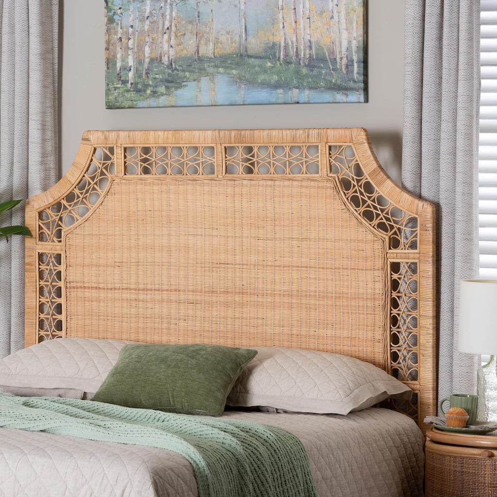Hekima Natural Rattan Standalone Headboard - Coastal Boho Style Handwoven Wicker Bed Backdrop, Queen