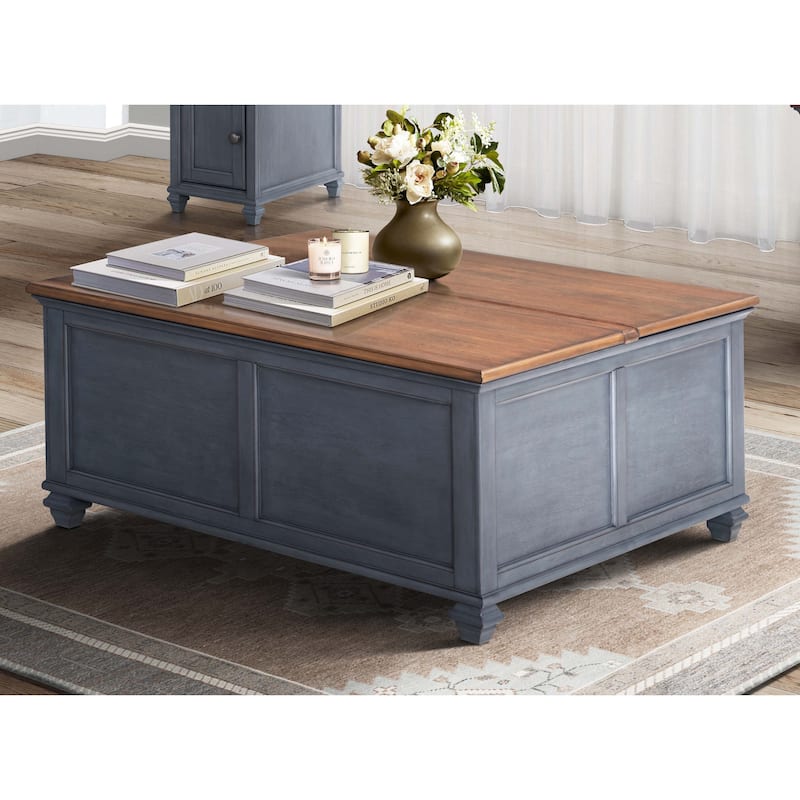 Bridgevine Home Americana 40 inch Lift-Top Coffee Table, No Assembly Required, Corduroy Blue Finish