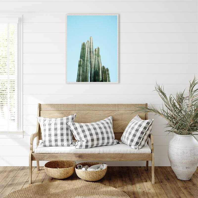 Tall Cacti by Raisa Zwart Framed Canvas Wall Art Print - Sylvie Beaded White