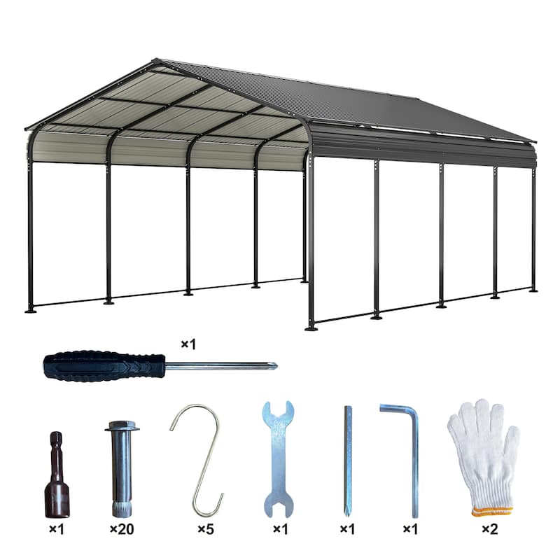 GDFStudio - Oliver Heavy Duty Outdoor Metal Carport with Waterproof Tarpaulin and Reinforced Base