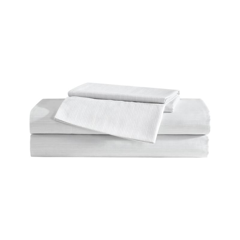 Vera Wang Printed Sateen Cotton Sheet Set - Etched Stripe Grey - Queen