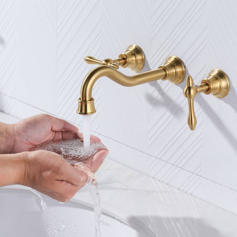 WOWOW 2 Handle Wall Mounted Antique Bathroom Sink Faucet