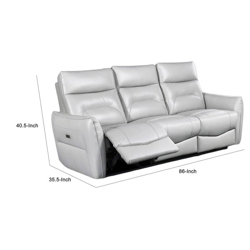 Teren Power Recliner Sofa, 86 Inch, Contemporary Gray Grain Leather