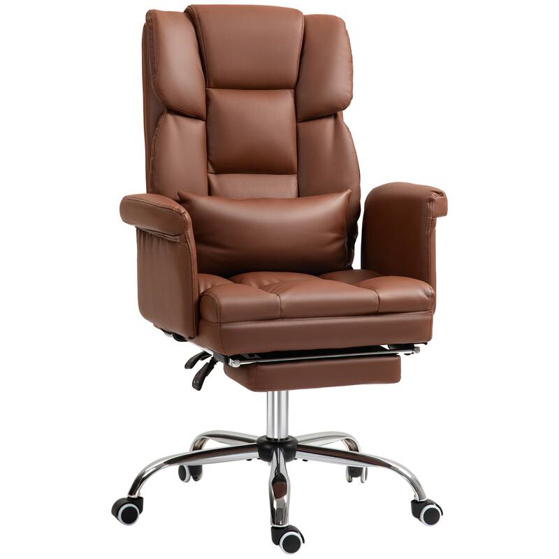 Executive PU Leather Office Chair with Footrest, Reclining Back, and Ergonomic Swivel Design - Brown